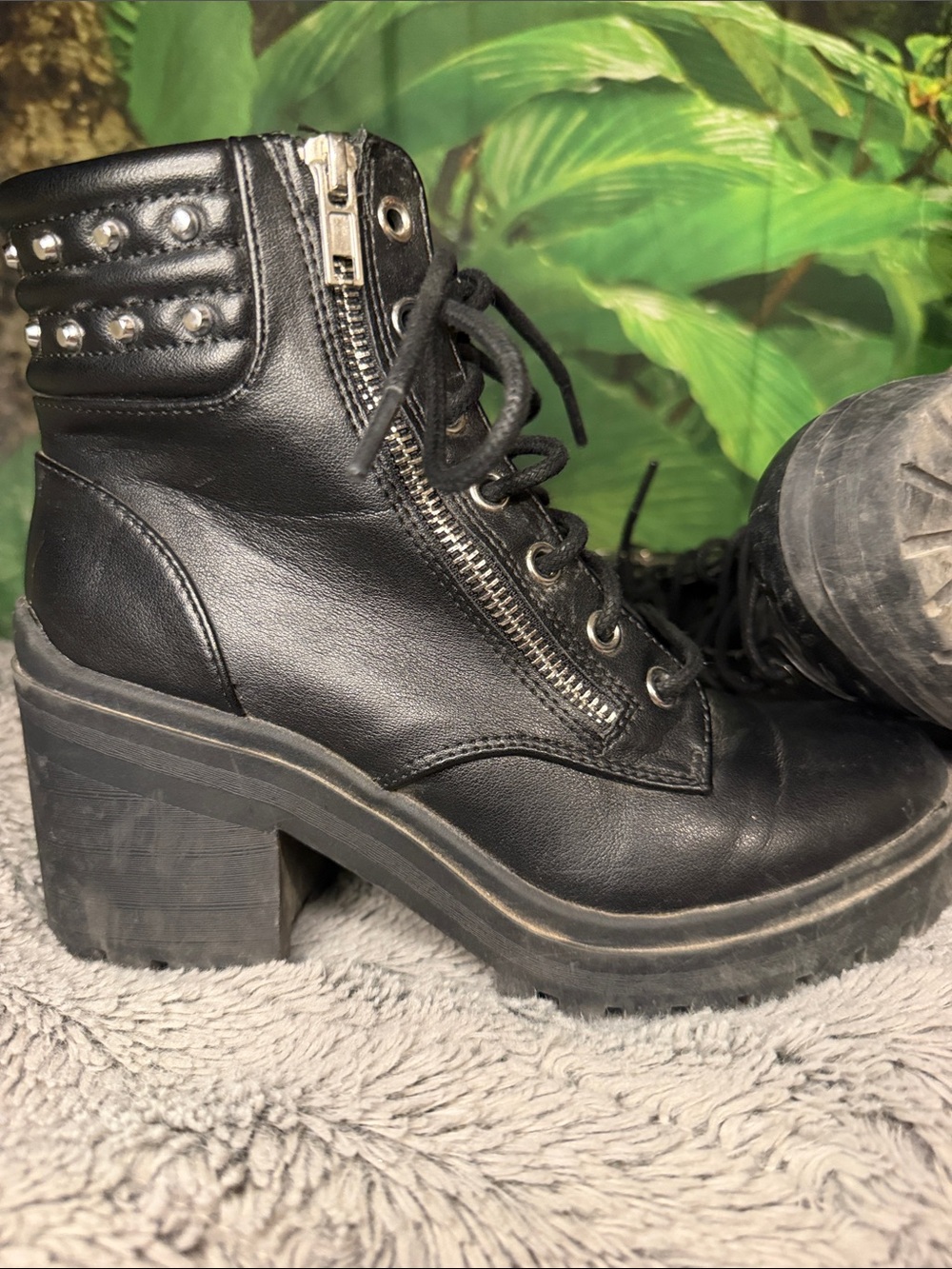 No Boundaries Black Studded Lace-Up Platform Ankle Boots